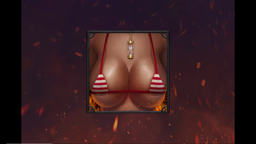 bikini bloody_boobs breasts female female_only hourglass load_screen necklace official_art pendant screencap screenshot sweat sweaty sweaty_breasts tagme