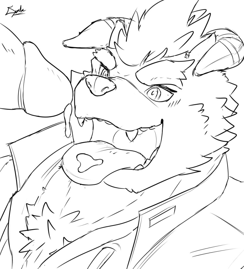 anthro behemoth_(tokyo_afterschool_summoners) blush cum cum_in_mouth cum_inside djako_hyena erection fangs furry gay horn humanoid_penis male male_only monster penis precum tokyo_afterschool_summoners tongue video_games yaoi