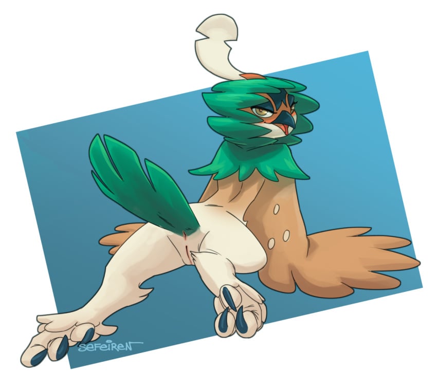 1girls abstract_background anthro anus avian beak brown_eyes brown_feathers claws conditional_dnp decidueye eyelashes feathers feet female female_decidueye female_only furry furry_only green_feathers half-closed_eyes hindpaw looking_at_viewer looking_back lying nintendo on_front open_mouth orange_feathers orange_pupils paws pokémon_(species) pokemon presenting presenting_anus presenting_hindquarters presenting_pussy pussy raised_tail rear_view sefeiren solo spots spread_legs spreading tongue video_games white_feathers wings