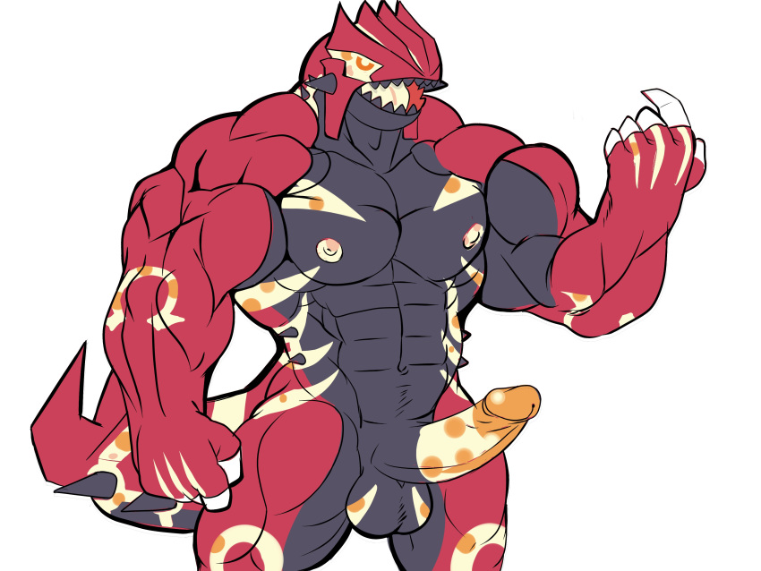 1boy 2019 5_fingers abs anthro anthrofied bara demondragoncyan erection groudon humanoid_penis legendary_pokémon male male_only muscular muscular_male navel nintendo nipples nude open_mouth pecs penis pokémon_(species) pokemon pokemon_oras pokemon_rse primal_groudon primal_reversion scalie simple_background solo standing teeth testicles video_games white_background