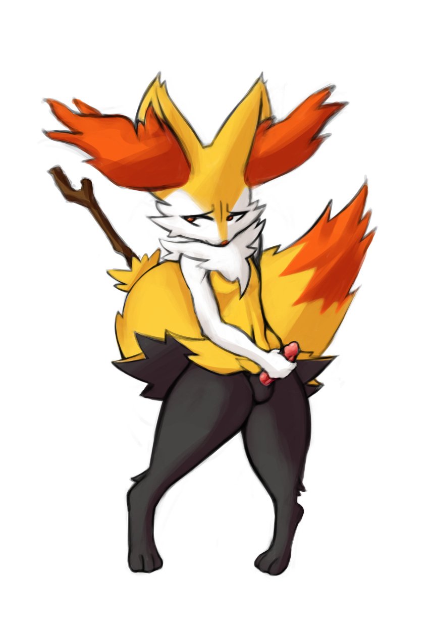 2019 anthro braixen canid canine femboy fur hi_res inner_ear_fluff male male_only mammal masturbation nintendo nova_nsfw penile_masturbation penis pokémon_(species) pokemon pokemon_(species) simple_background solo standing thick_thighs video_games