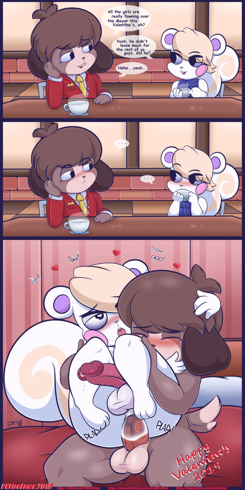 <3_eyes 2019 2boys anal anal_penetration animal_crossing animal_crossing_new_leaf animal_ears anthrofied anus balls beverage black_nose blonde_hair blush brown_fur brown_hair buckteeth canid canine canis clothing coffee comic cum cum_in_ass cum_inside cute dialogue digby_(animal_crossing) domestic_dog erection eyebrows eyebrows_visible_through_hair fangs fur hair heart holidays humanoid_hands humanoid_penis male mammal marshal_(animal_crossing) nintendo nude penetration penis pkfirefawx purple_nose rodent sciurid sex tail testicles valentine's_day video_games white_fur yaoi