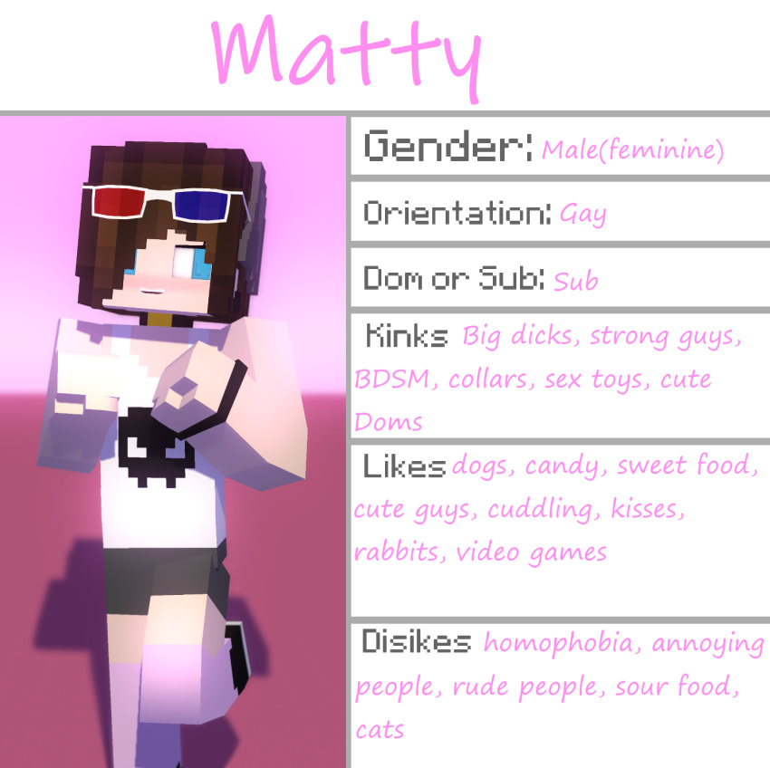 1boy 3d angel-matty angelmatty character commission english_text femboy gay girly human looking_away male male_only mine-imator minecraft model_sheet sheet_matty solo text