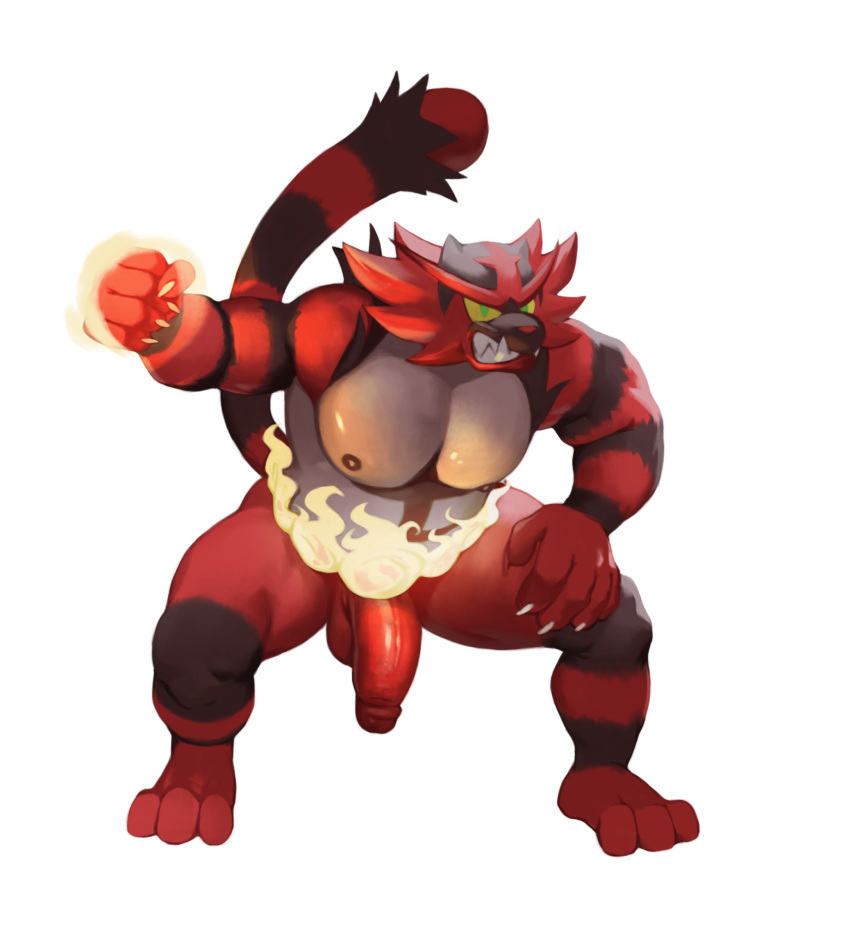 1boy 2019 3_toes 4_fingers anthro arm_support aura bara belly biceps big_feet big_hands big_penis black_fur claws crouching fangs feet feline fire flaccid furry glowing green_eyes grey_fur hand_on_leg huge_penis humanoid_penis incineroar kristakeshi large_testicles male male_only mammal muscular muscular_male nintendo nipples nude paws pecs penis pokémon_(species) pokemon pokemon_sm quads red_fur sharp_teeth simple_background slightly_chubby solo spread_legs spreading stripes tail teeth testicles thick_penis thick_thighs vein veins veiny_penis video_games white_background wide_hips yellow_sclera