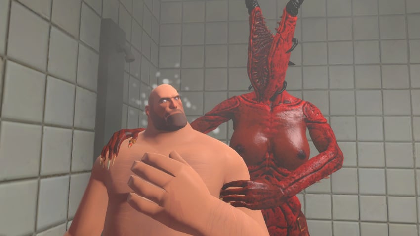 1boy 3d agony_(series) breasts heavy_weapons_guy male onoskelis palpatinedewit shower showering team_fortress_2