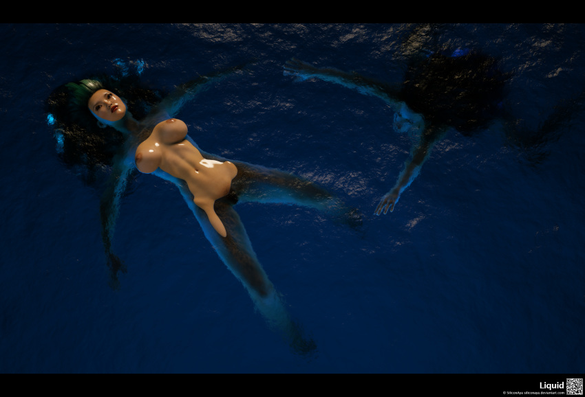2girls 3d artist_name back_view bare_shoulders big_breasts busty curvy erect_nipple erect_nipples eyelashes eyeliner female female_only front_view green_hair hairy_pussy hourglass_figure human lipstick long_hair looking_up makeup multiple_females multiple_girls naked nude open_mouth original_character partially_submerged pose posing pubes pubic_hair red_lipstick siliconaya simple_background skinny_dipping spread_legs spreading submerged swimming voluptuous water wide_hips
