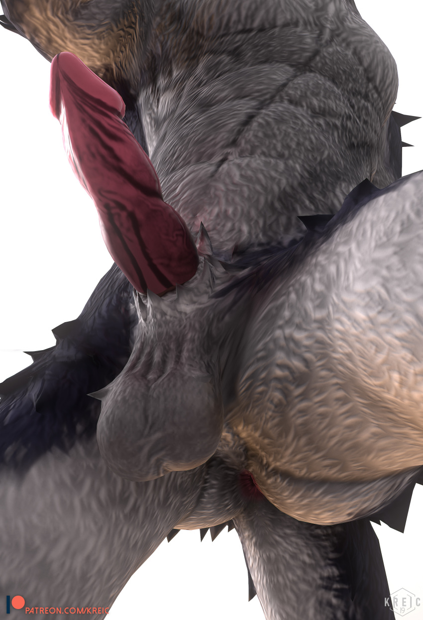 2019 3d absurd_res animal_genitalia anthro balls erection hi_res kreic male male_focus penis pink_penis sergal