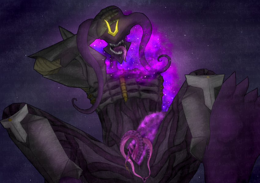 alien anal_stretching armor cosmic_series dark_star_thresh eyeless feet league_of_legends male monster multiple_penises omorashi peeing riot_games sheath slit space spread_anus spread_legs teeth tentacle tentacle_hair thresh tongue_out yaoi