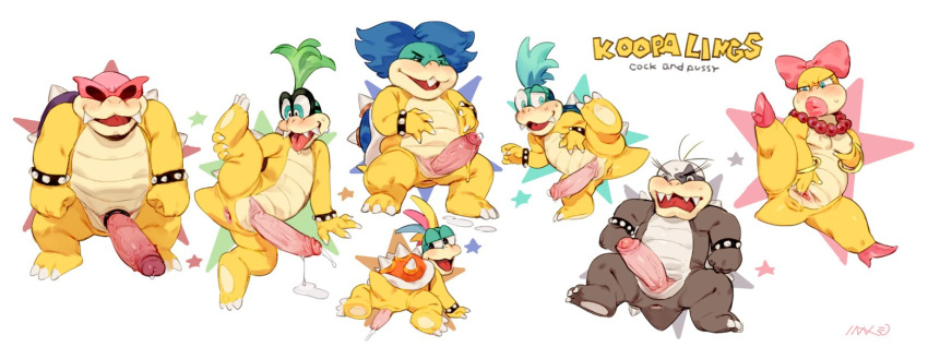 anthro anus bebebebebe cum english_text erection female humanoid_penis iggy_koopa koopa koopaling larry_koopa lemmy_koopa ludwig_von_koopa male male_focus mario_(series) morton_koopa_jr. multiple_images nintendo penis pussy roy_koopa scalie solo text uncut vein veiny_penis video_games wendy_o._koopa white_background