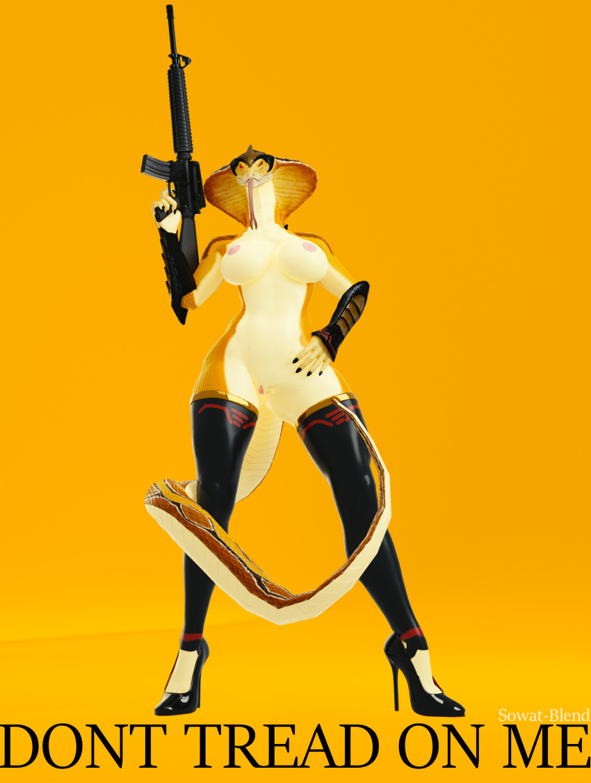 1girls 2019 3d alien animal_humanoid anthro anthrofied areola big_breasts breasts claws clothing female footwear gadsden_flag gun hi_res high_heels holding_object holding_weapon humanoid legwear looking_at_viewer nipples no_step_on_snek pussy ranged_weapon reptile scalie shoes simple_background snake snake_hood solo sowat-blend standing stockings text thick_thighs thigh_highs tongue tongue_out video_games viper_(x-com) weapon x-com x-com_2