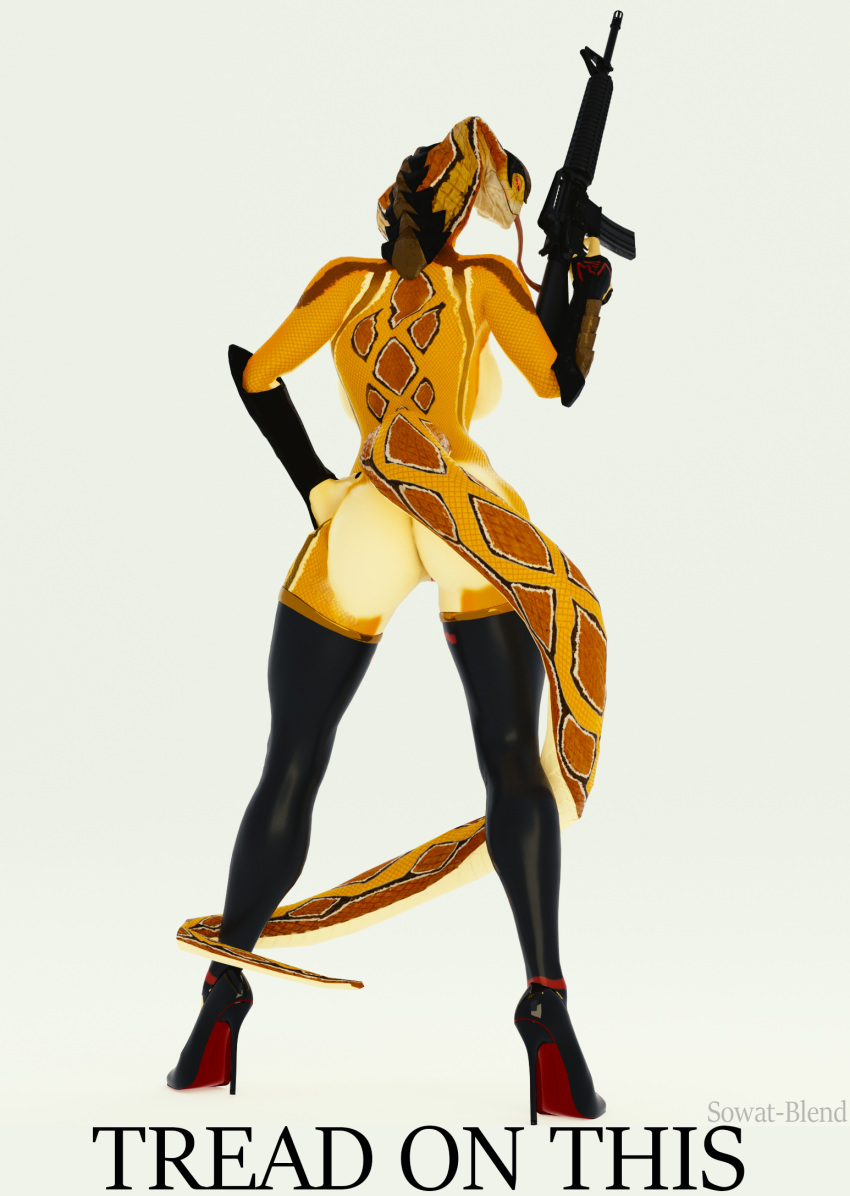 1girls 2019 3d alien animal_humanoid anthro anthrofied areola ass big_breasts breasts claws clothing female footwear gadsden_flag gun hi_res high_heels holding_object holding_weapon humanoid legwear looking_at_viewer naked_footwear nipples nude pussy ranged_weapon reptile scalie shoes simple_background snake snake_hood solo sowat-blend standing stockings text thick_thighs thigh_highs tongue tongue_out video_games viper_(x-com) watermark weapon white_background x-com x-com_2