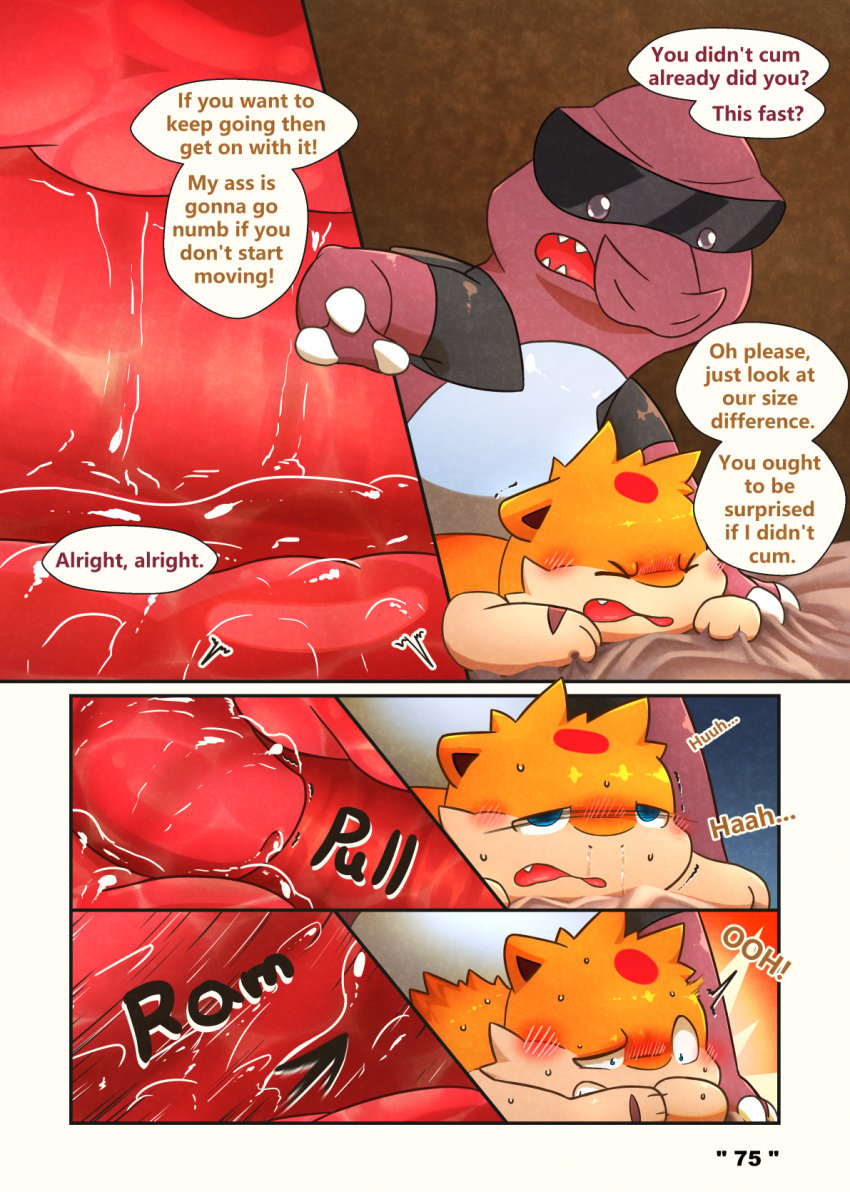 2boys anal anal_sex animal_genitalia animal_penis bodily_fluids comic darrow0 duo english_text excessive_genital_fluids excessive_precum generation_2_pokemon generation_5_pokemon genital_fluids genitals hi_res internal krookodile leaking_precum male male/male male_focus male_only male_penetrating mo_(darrow) nintendo penetration penile penile_penetration penis pokemon pokemon_(species) precum quilava speech_bubble text yuel