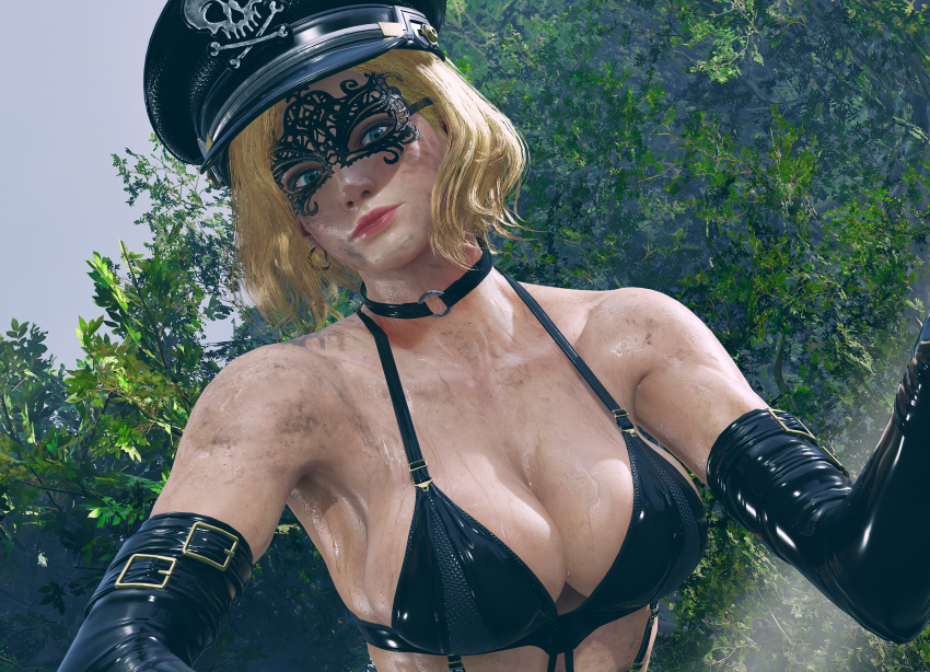 1girls big_breasts blonde_hair cleavage envy15re2lm female female_only mask mod nina_williams sweat tekken tekken_8