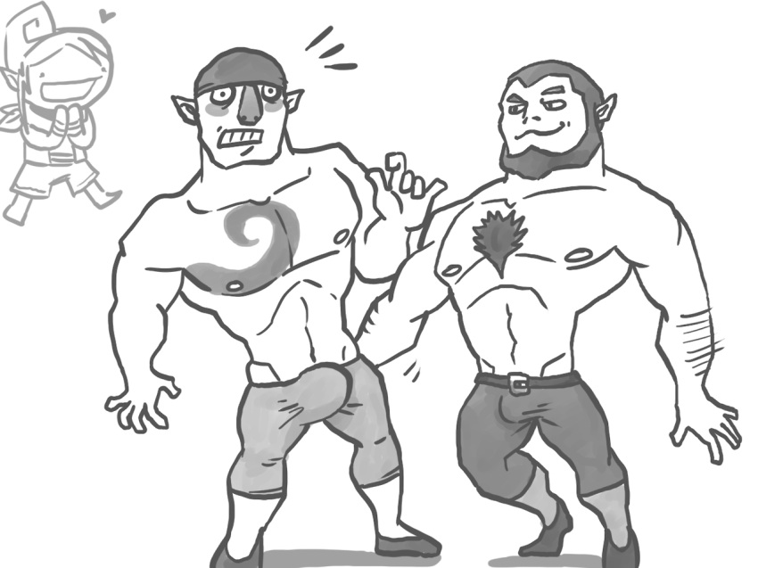 artist_request balls bara beard blush bulge facial_hair flaccid gay gonzo_(wind_waker) male male_only muscles muscular nintendo penis senza_(wind_waker) shirtless the_legend_of_zelda the_wind_waker wind_waker