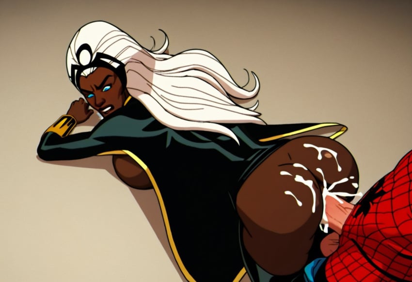 ai_generated dark-skinned_female excessive_cum huge_cock hyper_penis marvel marvel_comics ororo_munroe pale-skinned_male peter_parker spider-man storm_(x-men) superheroine vaginal_penetration will_of_ai x-men x-men_97