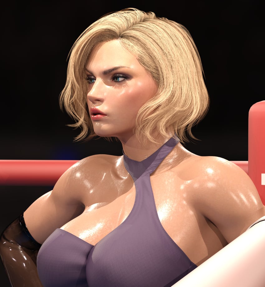 1girls big_breasts blonde_hair boxing_gloves female female_only invadermurilox milf nina_williams sweat tekken tekken_8