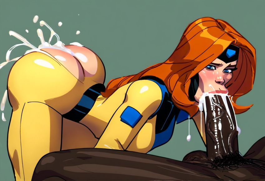 ai_generated blowjob dark-skinned_male excessive_cum fellatio huge_cock hyper_penis jean_grey marvel marvel_comics oral oral_sex superheroine will_of_ai x-men x-men_97