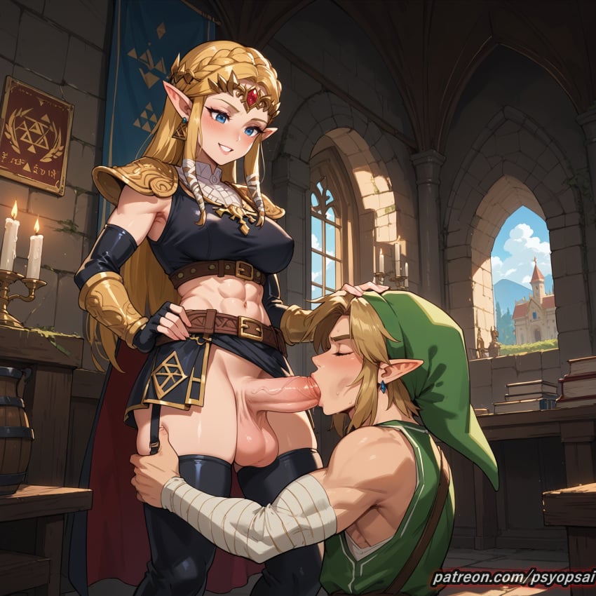 1boy 1futa ai_generated armor artist_name big_penis blonde_hair blowjob colored digital_media_(artwork) fellatio futa_on_male futadom futanari link long_hair oral oral_sex princess_zelda psyopsai sucking the_legend_of_zelda uncensored watermark zelda_(breath_of_the_wild) zelda_(twilight_princess)