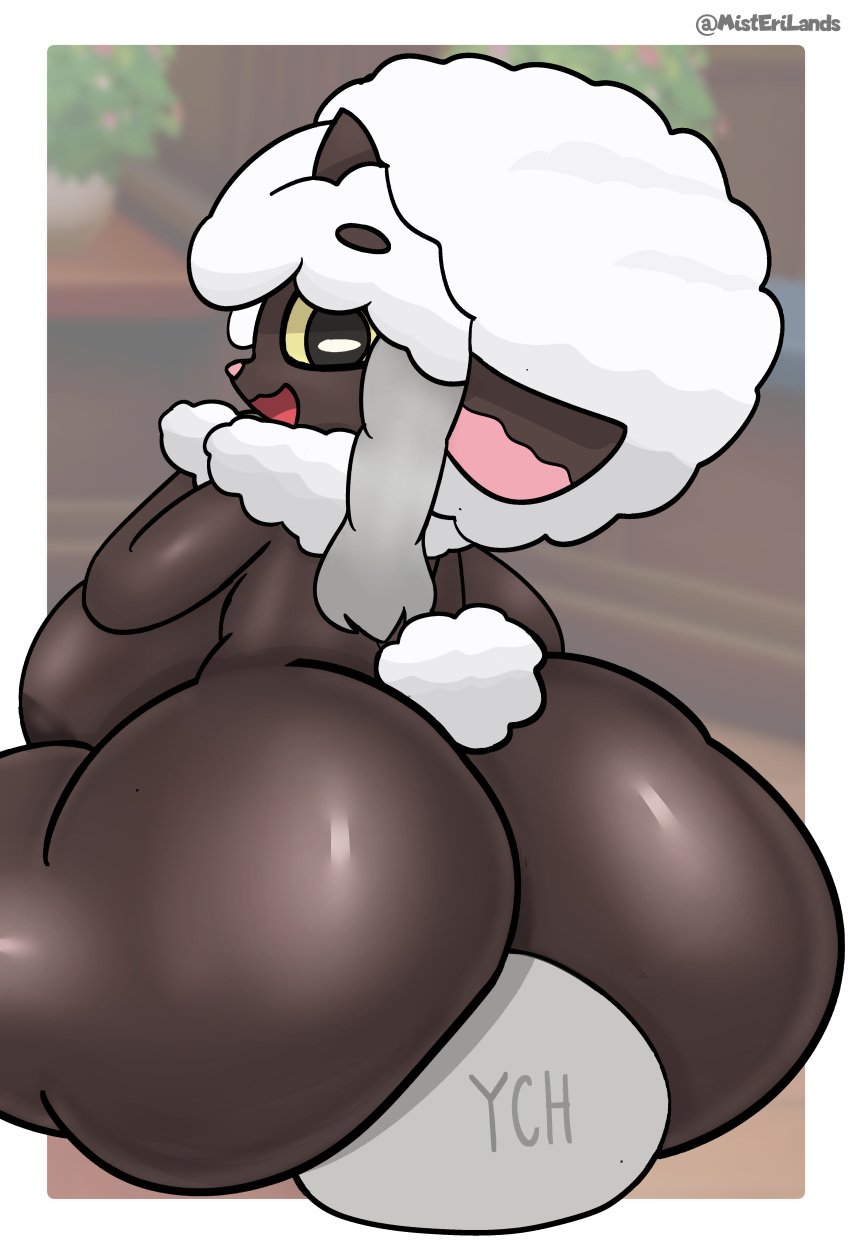 anthro areolae big_ass big_breasts black_fur breasts faceless_male facesitting female generation_8_pokemon huge_ass misterilands naked nipples pokemon pokemon_(species) rear_view sheep short_hair shortstack thick_thighs wool_(fur) wooloo