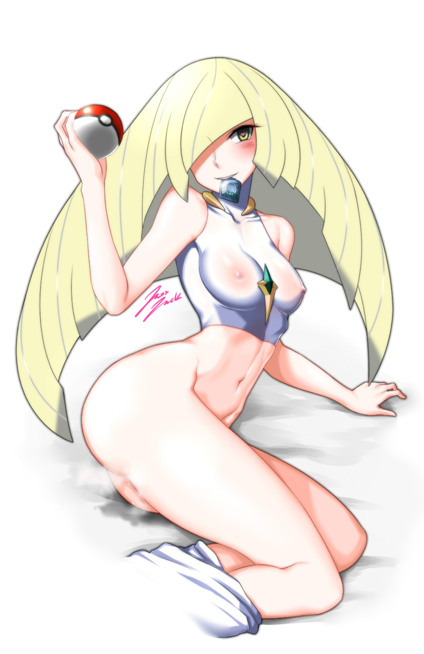 1girls abs aether_foundation ass bare_shoulders belly big_ass blonde_hair blue_hair blush bottomless breasts clothes erect_nipples eyelashes female female_only green_eyes hair_over_one_eye heart heart-shaped_pupils holding human impossible_clothes jazzjack long_hair looking_at_viewer lusamine_(pokemon) milf mother navel nintendo poke_ball pokemon pokemon_sm pussy_juice see-through shirt skin_tight smell smile solo steam tank_top teeth text thick_thighs watermark wet white_background wide_hips