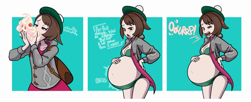 1girls alcremie boobs burping digestion digital_media_(artwork) gloria_(pokemon) hi_res lolotron6 open_clothes pokemon pokemon_(species) pokemon_swsh teasing tummy vore vore_belly