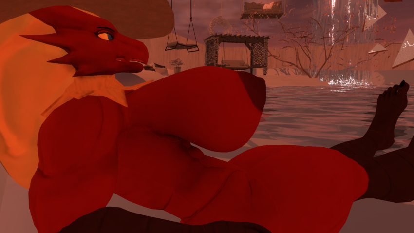 anthro avian big_breasts blaziken casual_nudity cowboy_hat pokemon pokemon_(species) reclining vrchat vrchat_avatar vrchat_model