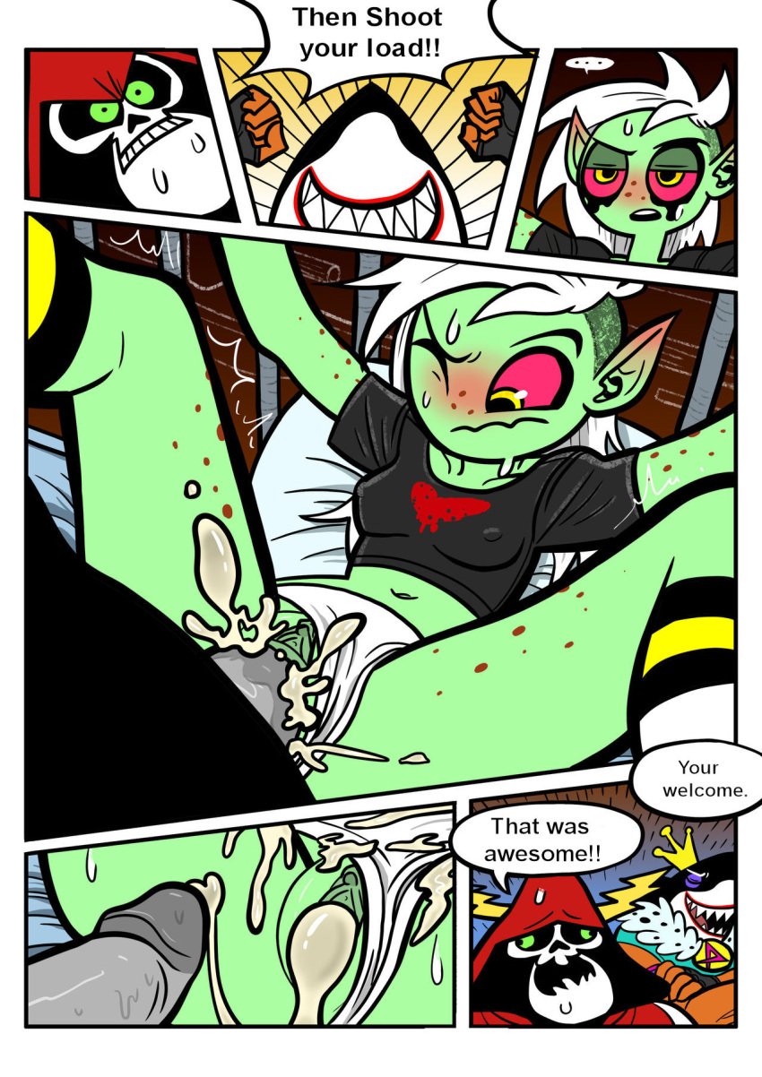 1girls 2boys after_sex after_vaginal atomic_bomb_(artist) breasts comic cum cum_in_pussy cum_inside dialogue disney emperor_awesome female furry green_body green_eyes green_skin lord_dominator lord_hater male pink_sclera sharp_teeth smile translated wander_over_yonder white_hair yellow_eyes