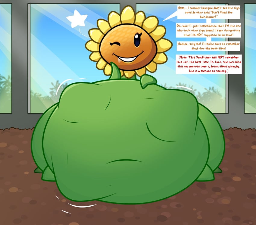 1girls anthro belly breasts ectoplasmicresidue fat female flora_fauna huge_belly plant plant_girl plant_humanoid plantie plants_vs._zombies plants_vs_zombies popcap_games pvz sunflower sunflower_(pvz) vore vore_belly