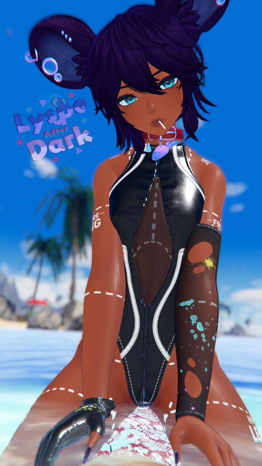 3d 3d_model accessories accessory alone arm_sleeve armwear bangs beach big_ears blue_eyes blue_sky butcher_lines chinchilla chinchilla_femboy cloud clouds collar curvaceous curvy dark-skinned_femboy dark_skin day daytime feet fit flat_chest flat_chested front_view glove hand hands humanoid jewelry legs light-skinned light_skin lines lollipop lollipop_in_mouth looking_at_viewer lyspe_after_dark markings mature messy messy_hair nails nails_painted ocean on_knees one_piece_swimsuit outdoor outdoors outside palm_tree palm_trees pose posing posing_for_picture posing_for_the_viewer purple_hair purple_nail_polish purple_nails sand shiny_clothes shiny_skin shiny_swimsuit short_hair skin_markings skinny slim solo solo_focus swimsuit tail tattoo thighs tropical tummy two_tone_hair virtual_reality virtual_youtuber vrchat vrchat_avatar vrchat_media vrchat_model vtuber wet wet_body wet_skin