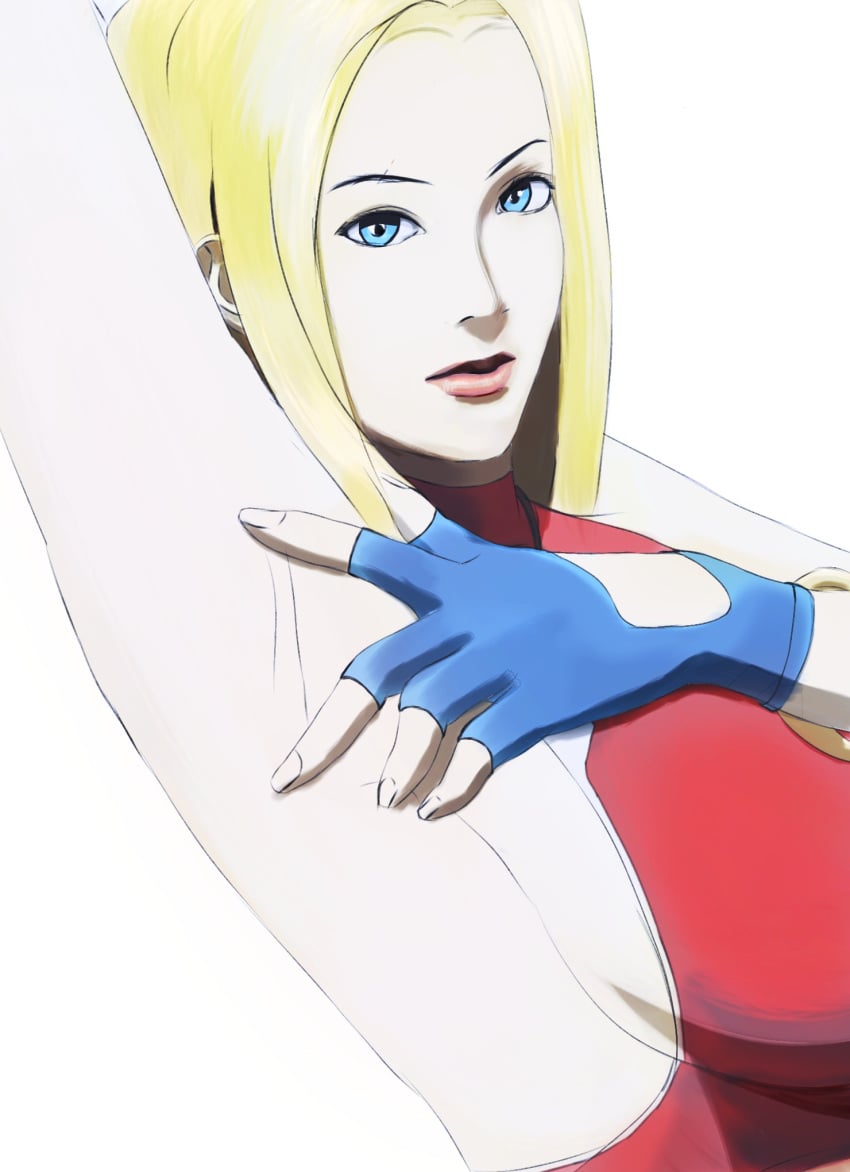 1girls arm_up armpits artist_request big_breasts blonde_female blonde_hair blonde_hair_blue_eyes blonde_hair_female blue_eyes blue_fingerless_gloves blue_mary breasts female female_focus female_only fingerless_gloves gloves human human_only king_of_fighters light-skinned_female light_skin looking_at_viewer red_tank_top short_hair sideboob solo solo_female tank_top video_game_character video_game_franchise white_skin