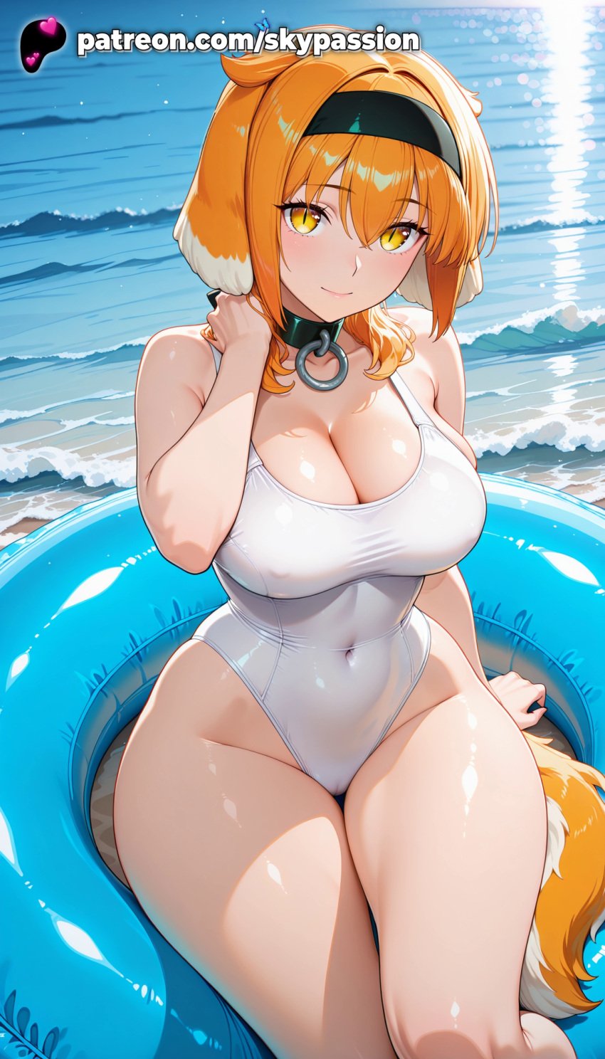 1girls 2025 ai_assisted ai_generated animal_ears anime artist_name beach big_breasts big_breasts big_breasts big_chest boat breast breasts breasts breasts bust busty caustics chest cleavage collar covered_navel day explicit eyebrows_visible_through_hair female hairband hi_res high_quality high_resolution highres horizon innertube isekai_meikyuu_de_harem_wo large_breasts looking_at_viewer ocean one-piece_swimsuit orange_hair outdoors patreon patreon_username pool poolside roxanne_(isekai_meikyuu_de_harem_wo) sand shallow_water shore sitting skypassion smile soaking_feet solo stable_diffusion swimsuit tail thighs water watermark waves wet white_swimsuit