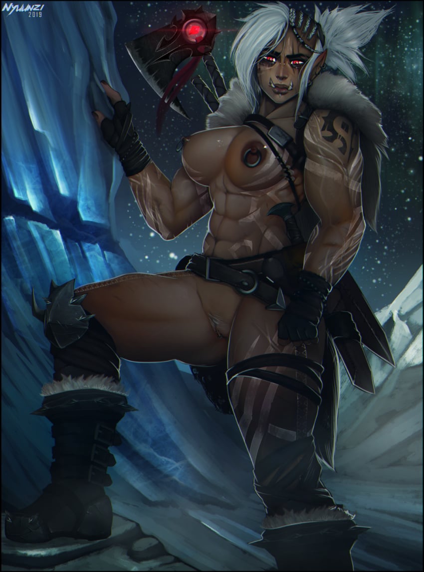 1girls 2019 abs areolae big_breasts breasts dark-skinned_female dark_skin draenor female female_only frostfire_ridge horde_symbol horde_tattoo large_breasts looking_at_viewer mag'har_orc muscles muscular muscular_female nipple_piercing nipples nyuunzi orc orc_female piercing pussy solo solo_female tight_pussy vagina world_of_warcraft yulga