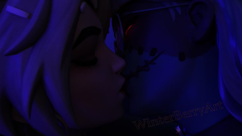 2girls 3d blonde_hair closed_eyes fortnite fortnite:_battle_royale glasses green_skin grisabelle joni_(fortnite) kissing kissing lesbian_kiss making_out red_eyes white_hair winterberryart yuri zombie zombie_girl