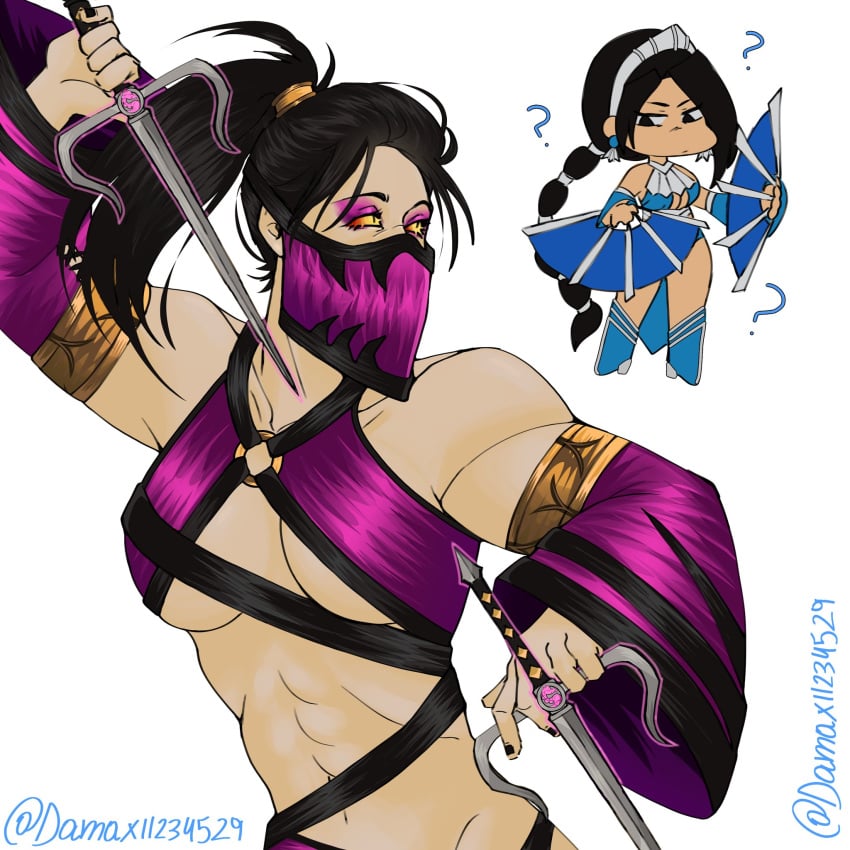 ? blades chibi damax edenian fan female female_focus female_only hybrid kitana kitana_(mk9) masked masked_female mileena mileena_(mk9) mortal_kombat mortal_kombat_(2011) questioning sais skimpy skimpy_clothes tarkatan tarkatan_eyes warner_bros._games warner_brothers