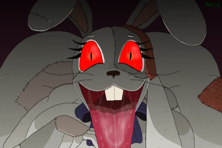 animate_inanimate anthro ass big_breasts big_butt bodily_fluids bow_ribbon bow_tie bow_tie_only breasts buckteeth drooling excessive_saliva eyelashes female five_nights_at_freddy's five_nights_at_freddy's:_security_breach hand_on_head hi_res horror_(theme) huge_tongue hyper hyper_tongue lagomorph leporid looking_at_viewer lying m4n mammal mostly_nude on_front patchwork_creature plushie pooling rabbit saliva saliva_on_tongue saliva_string scary scary_face scottgames smile smiling_at_viewer solo steel_wool_studios teeth thick_thighs tongue tongue_hanging_out tongue_out vanny vanny_(fnaf) whiskers wide_eyed wide_hips