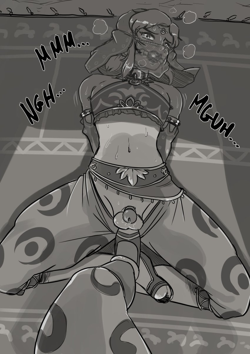 ball_gag breath_of_the_wild castagno chastity_cage collar crossdressing femboy gerudo gerudo_link issa94 link link_(breath_of_the_wild) lowered_pants male_focus nintendo stepped_on the_legend_of_zelda