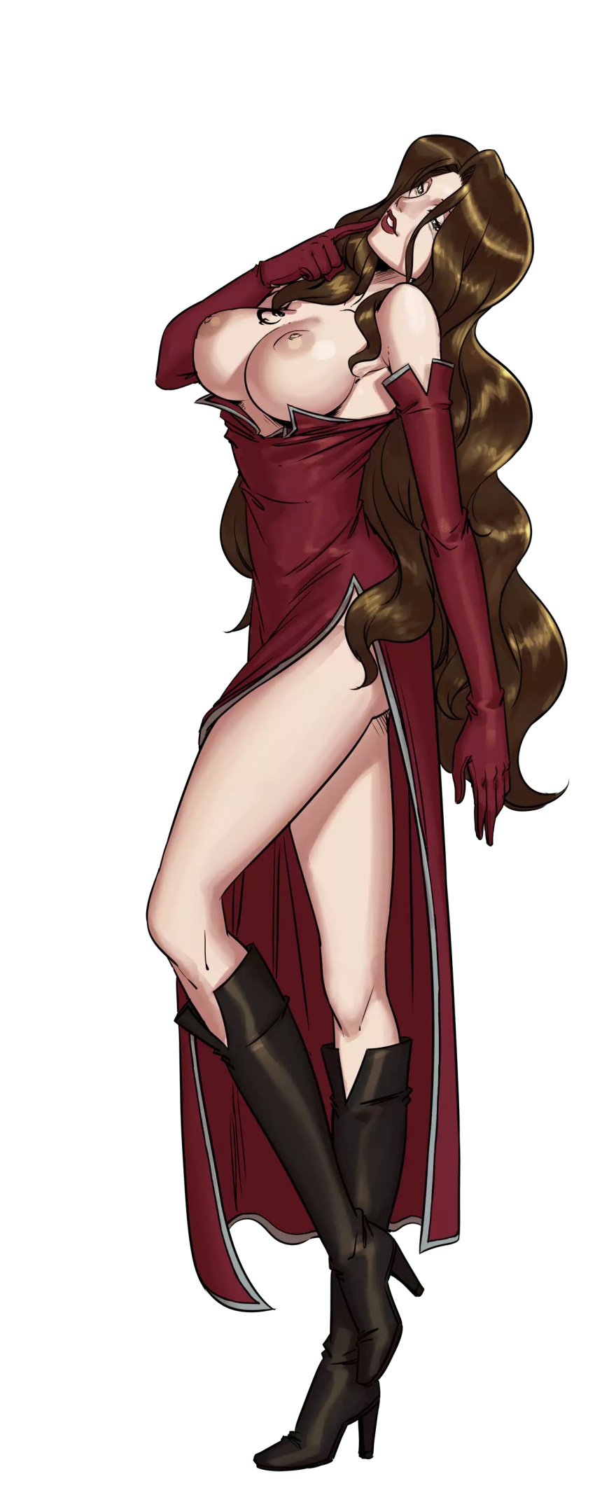 artist_request breasts breasts_out brown_hair fullmetal_alchemist fullmetal_alchemist_brotherhood gray_eyes hentai_heroes hentai_heroes_character high_heels large_breasts lissa_(hentai_heroes) long_hair lust lust_(fullmetal_alchemist) nipples tattoo tattoo_on_chest topless topless_female transparent_background