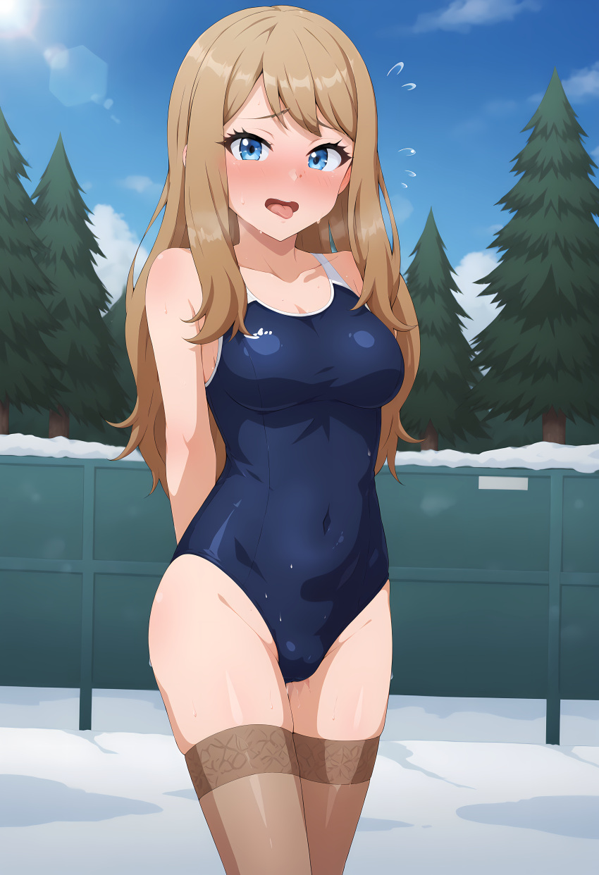 2d ai_generated pokemon pokemon_xy serena_(pokemon) serena_(pokemon_games) shiroppo snow swimsuit swimwear winter