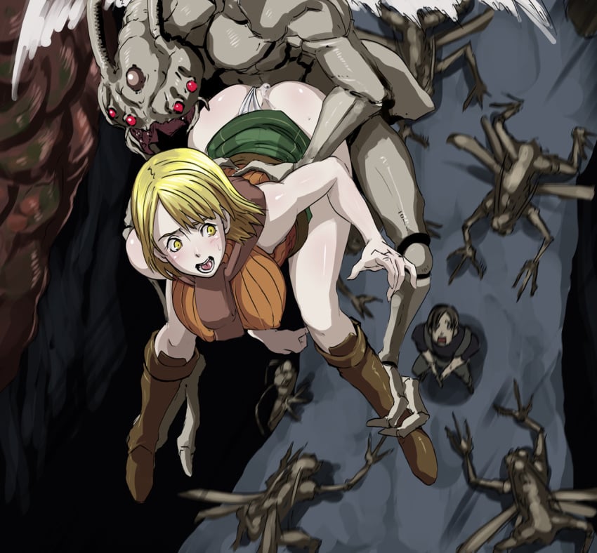 1girls 7monsters anal ashley_graham ashley_graham_(brooke_elizabeth_mathieson) ass bad_end bent_over blonde_hair blush boots brown_boots butcha-u capcom captured censored clothed_sex clothing cum cum_in_ass cum_inside eroquis female flying from_behind green_skirt highres human interspecies leon_scott_kennedy leon_scott_kennedy_(christian_duerre) male nipples novistador open_mouth panties panties_aside penetration peril rape resident_evil resident_evil_4 scared shirt short_hair skirt skirt_lift sleeveless_turtleneck spread_legs suspension tear turtleneck watching wide_eyed wide_hips yellow_eyes