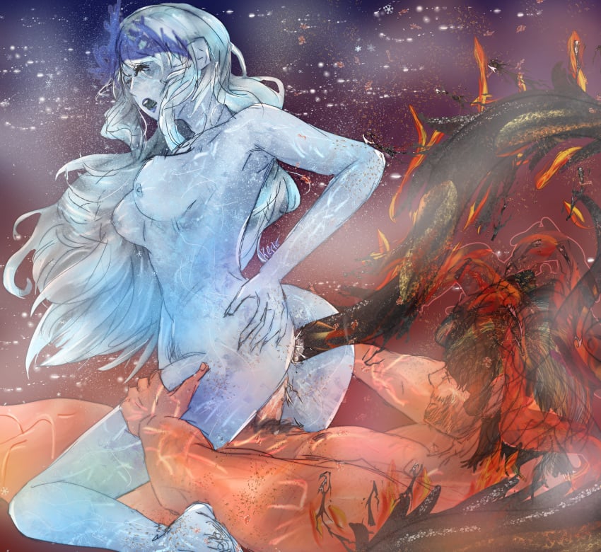 1male1female ass_penetration blue_skin clive_rosfield final_fantasy final_fantasy_xvi hand_on_butt ifrit_(final_fantasy) jill_warrick nude_female nude_male shiva_(final_fantasy) vaginal_penetration