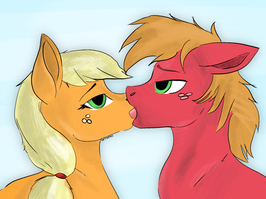 1boy 1girls applejack_(mlp) big_macintosh_(mlp) brony brother_and_sister digital_art duo feral feral_only french_kiss french_kissing furry furry_only horse incest ivythornz kissing my_little_pony safe_for_work sfw straight