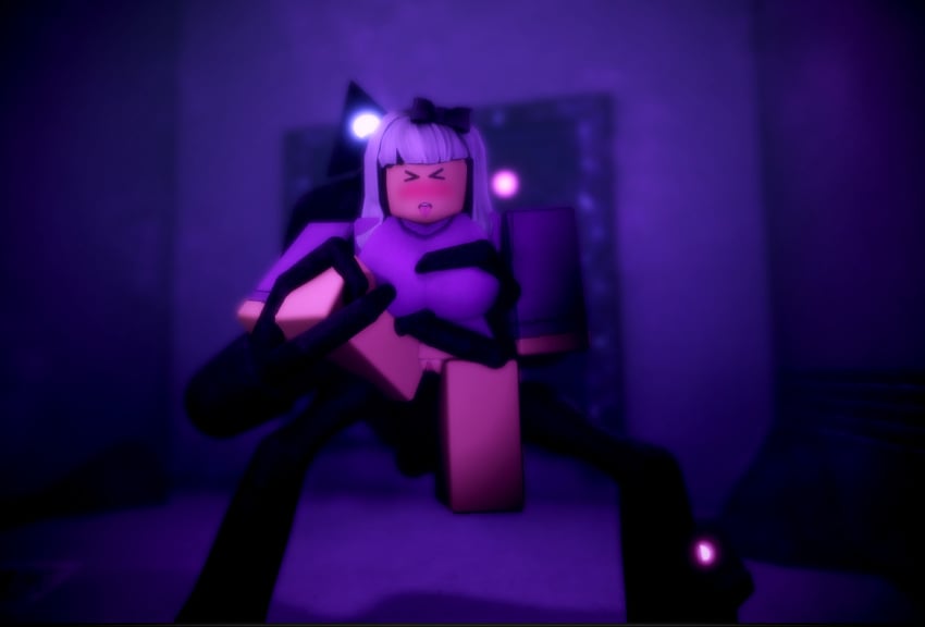 1boy 1girls 1male 1monster 1woman 3d artist_request ayuwanaki black body clothing consensual female gray_hair lilith_hermlin lovers monster myth pale pale-skinned purple purple_eyes roblox roblox_myth robloxian skin source_request the_hermlins