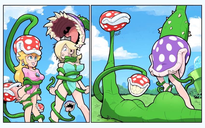 2girls 2koma angry ass ass_lick blonde_hair blue_eyes bound breasts comic crown earrings endofresh imminent_vore implied_sex jewelry large_ass large_breasts licking_ass lipstick long_hair mario_(series) milf multiple_girls one-piece_swimsuit outdoors pink_lipstick piranha_plant plant plant_vore princess_peach princess_rosalina resisting royalty sharp_teeth smile super_mario_bros. swimsuit swimsuit_aside swimsuit_pull tentacle tentacle_rape tongue tongue_out vines vore vore_bulge willing_prey