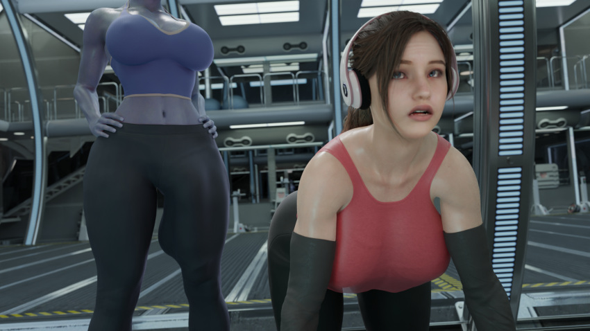 1futa 1girls 3d alien alien_futanari alien_humanoid asari asari_futanari astrobones athletic athletic_female athletic_futanari big_balls big_penis blender blue_body blue_skinned_female bulge claire_redfield futa_on_female futadom gym gym_clothes gym_equipment headphones huge_balls huge_cock large_balls large_breasts large_penis liara_t'soni mass_effect mass_effect_2 mass_effect_3 resident_evil resident_evil_2 see_through_clothing video_game_character video_games workout_clothes