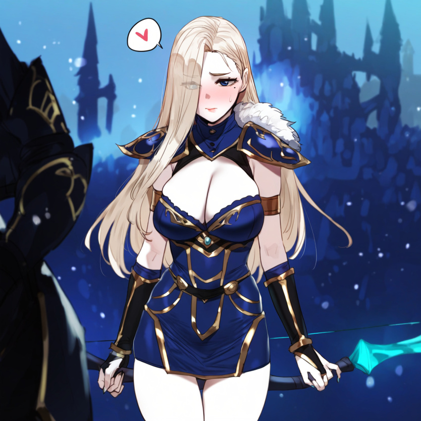 ai_generated ashe_(league_of_legends) blonde_hair embarrassed female large_breasts league_of_legends nervous pale_skin pumpkinseed