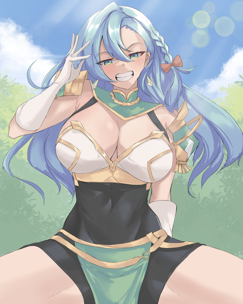 big_breasts blue_hair breasts calmgreentori chloe_(fire_emblem) female female_only fire_emblem fire_emblem_engage looking_at_viewer nintendo solo