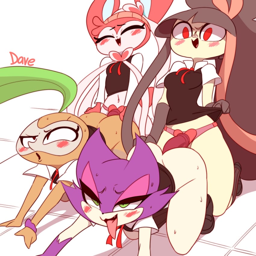 4girls ahe_gao all_fours ambiguous_penetration anthro anthrofied ass bottomless butt_grab closed_eyes clothed clothing dildo doggy_style eeveelution feline female female_only flora_fauna from_behind_position gaghiel_(diives) green_eyes group hand_on_butt hi_res humanoid interspecies leaf leaf_hair looking_pleasured mammal masterploxy mawile mrploxy multiple_girls nintendo nuzleaf open_mouth original_character penetration plant pokémorph pokemon pokemon_(species) pokemon_bw pokemon_rse pokemon_xy purrloin red_eyes ribbons school_uniform sex sex_toy simple_background smile strap-on sylveon tongue tongue_out uniform video_games white_background yuri