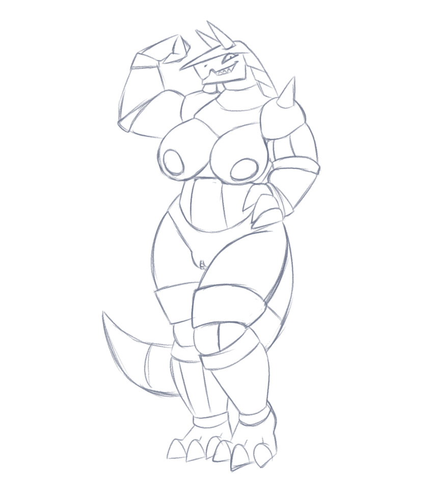 aggron anthro anthrofied breasts chubby curvaceous monochrome muscular nintendo nipples pokémon_(species) pokemon pokemon_(species) pussy ravenpen15 ravenpen21 reptile scalie sketch video_games