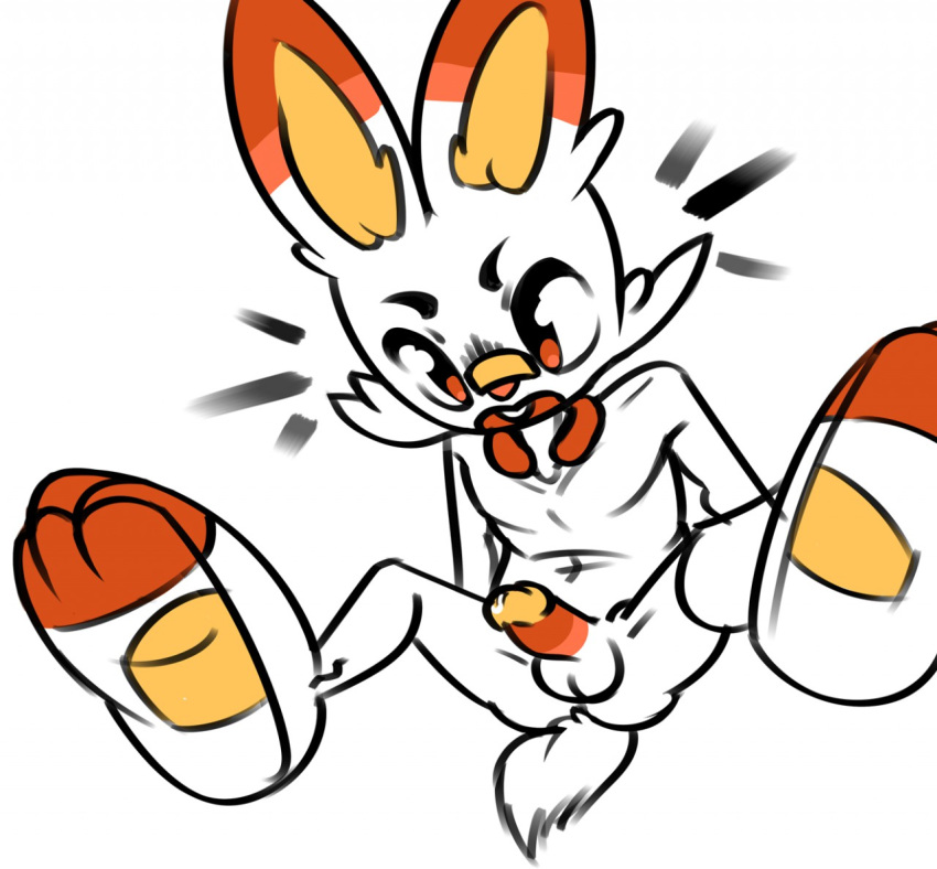 2019 abs anthro anthrofied balls fur lagomorph male male_only mammal mysticfluff nintendo paws penis pokémon_(species) pokémorph pokemon pokemon_ss scorbunny solo video_games