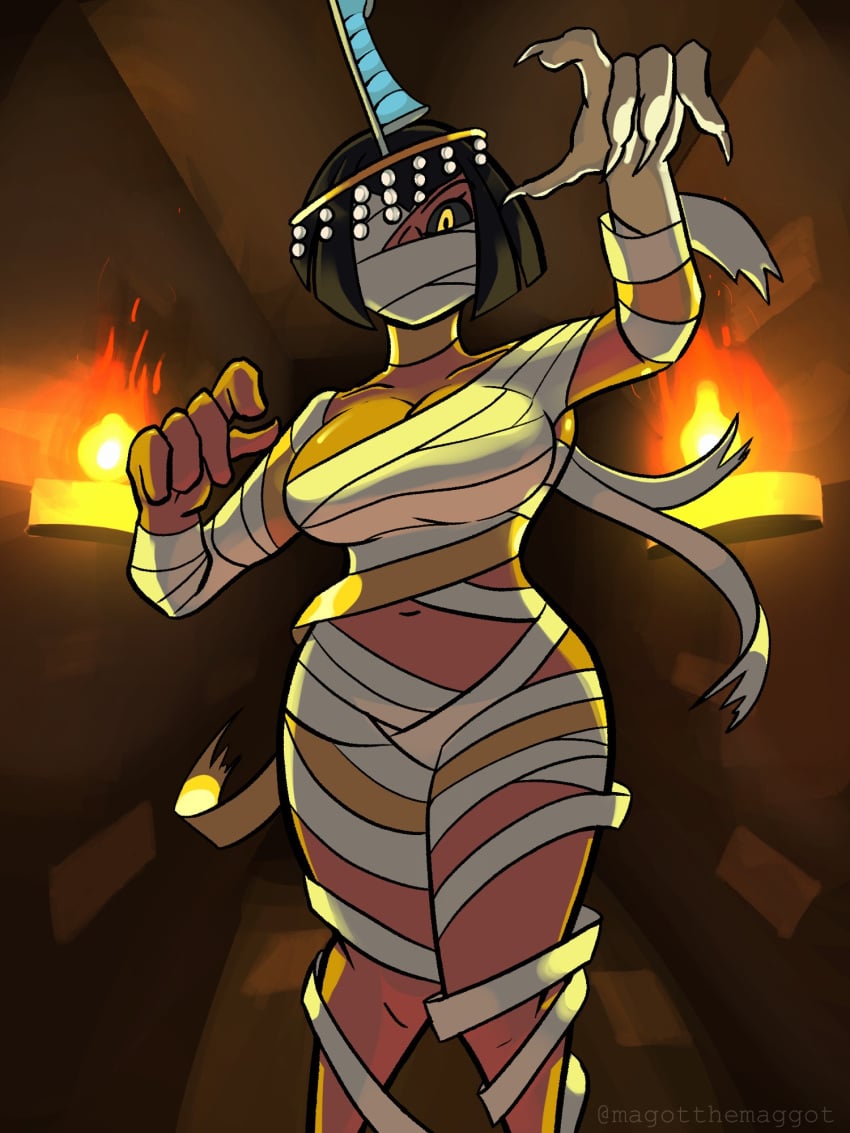 bandages bob_cut egyptian egyptian_female eliza_(skullgirls) halloween magotthemaggot mummy_costume mummy_wrappings skullgirls